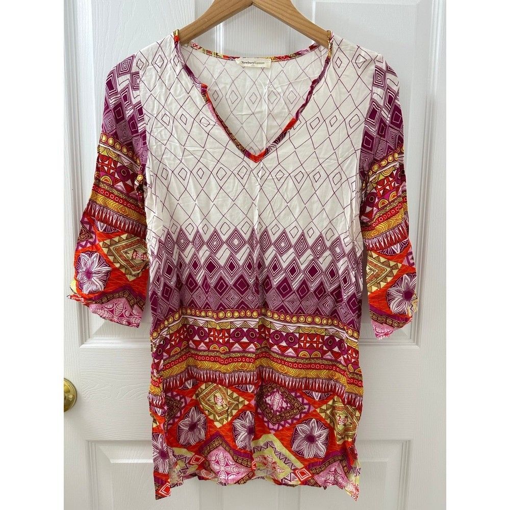Women’s Blouse Tunic Boho Tribal Aztec Print Pink